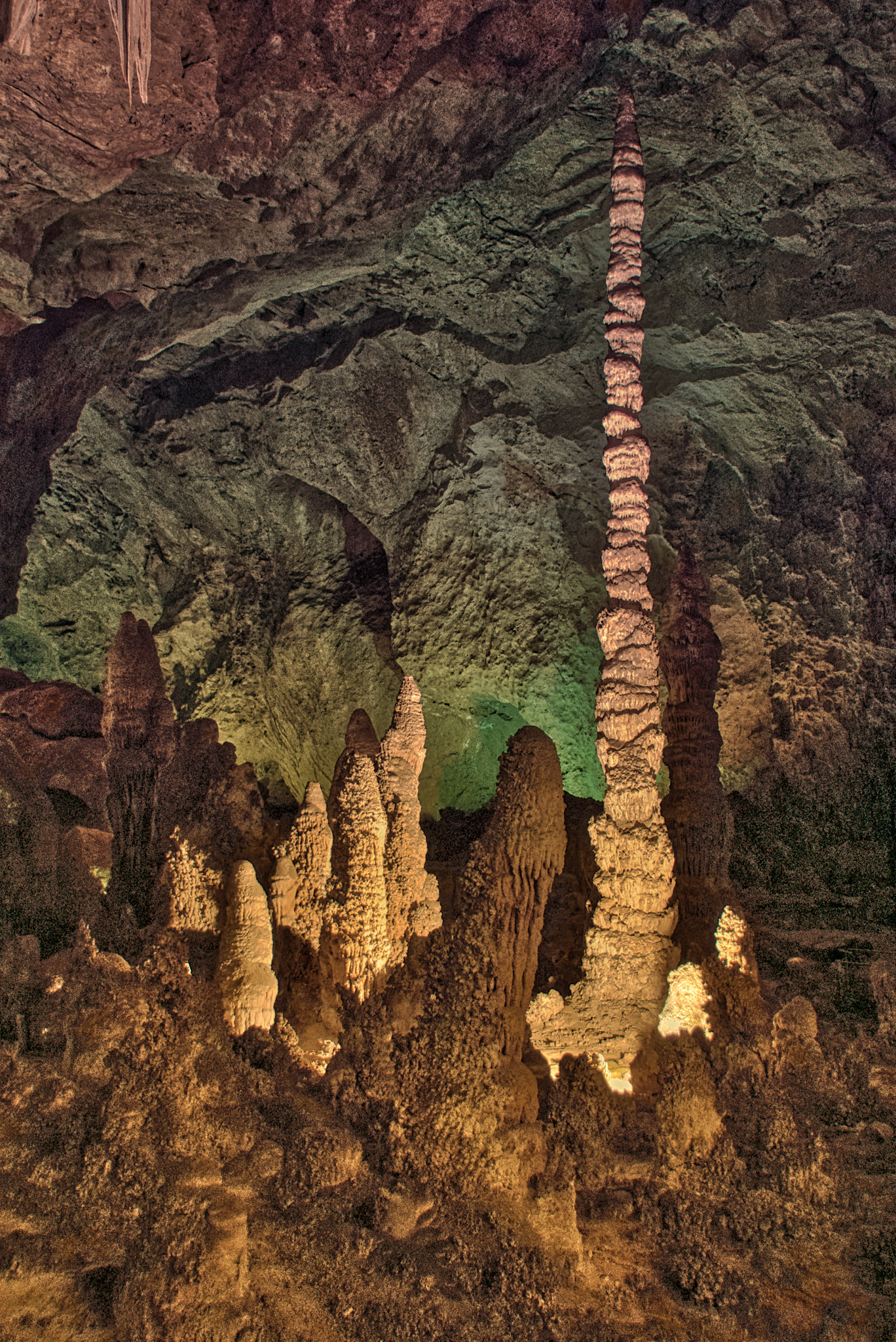 Stalagmites that have grown from the floor of the Big Room in Calrsbad Caverns National Park in New Mexico.
