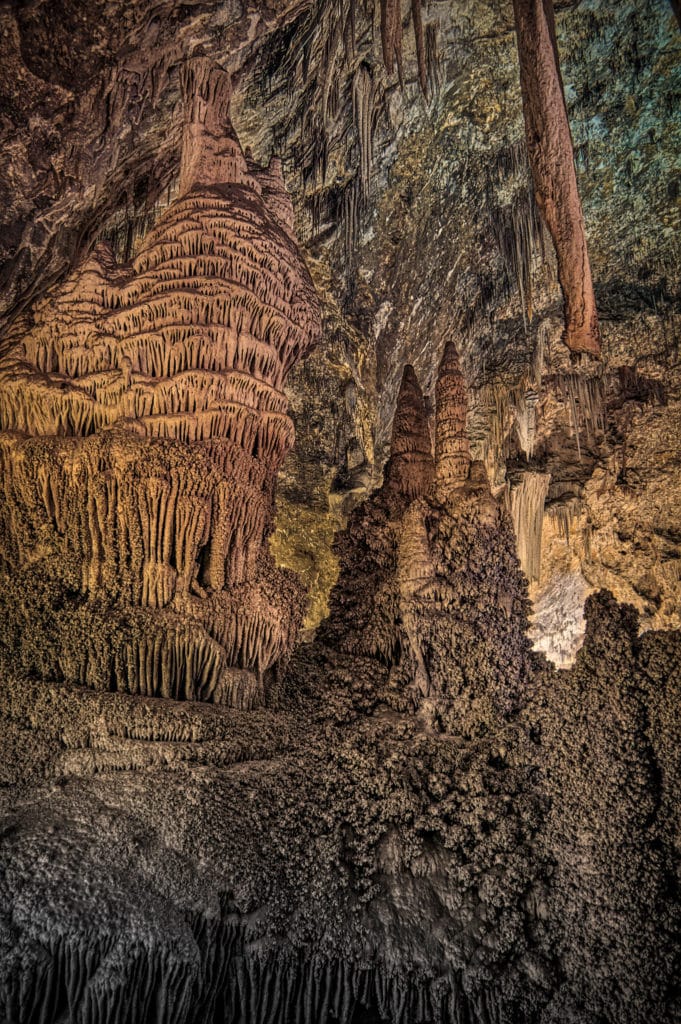 Many examples of speleotherms are present in this view of a portion of the Big Room in Carlsbad Caverns National Park, New Mexico.
