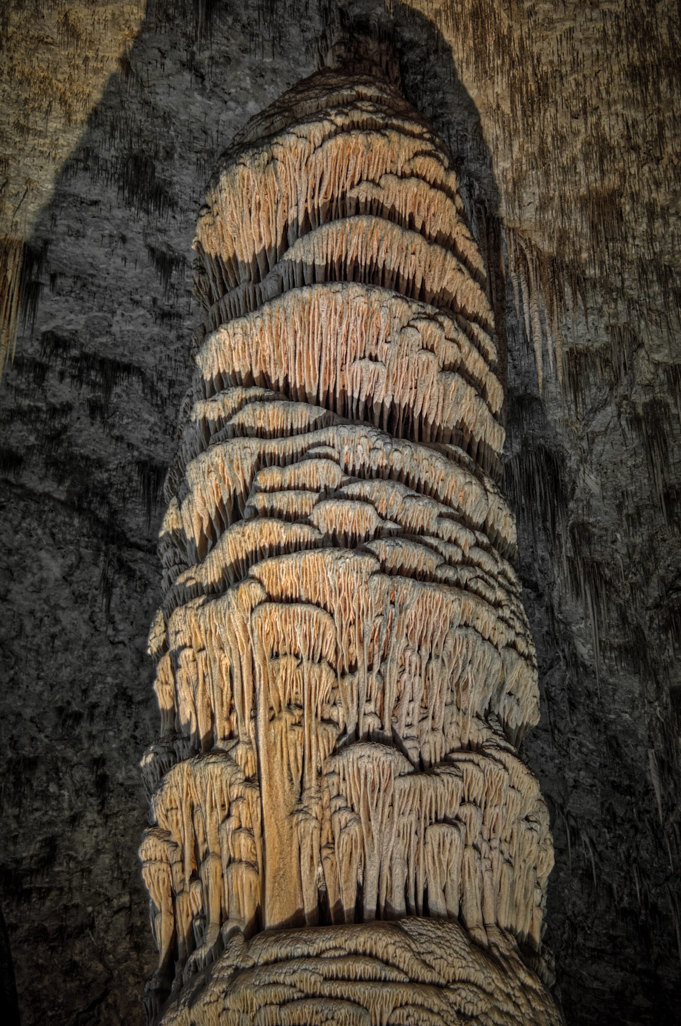 Decorated column in the Big Room area of Carlsbad Caverns National Park.
