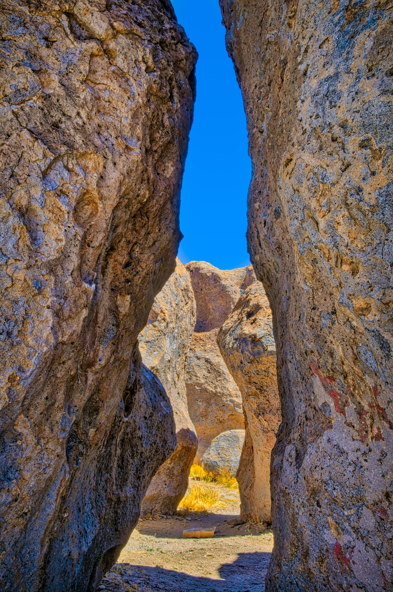A path through the eroded tuff pinacles in City of Rocks State Park in New Mexico.
