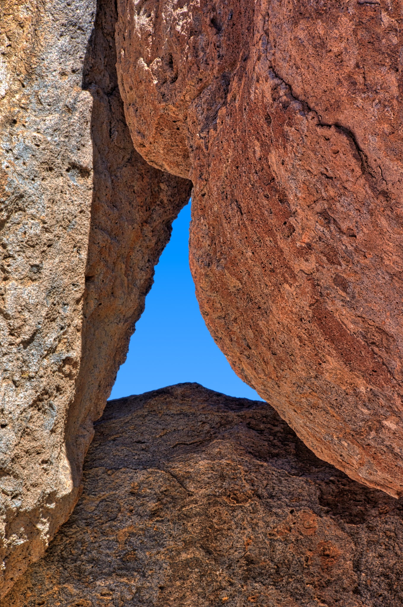 A view up through converging pinnacles in City of Rocks State Park, near Silver City, New Mexico.