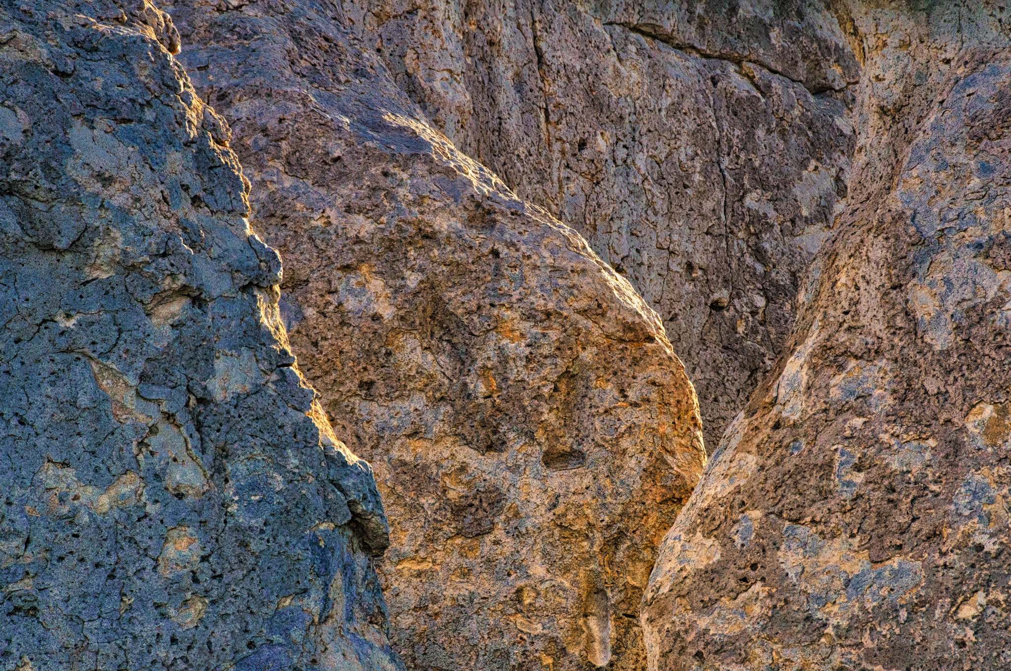 Subtle variations in the color of the Kneeling Nun Tuff are highlighted in this late afternoon closeup of overlapping fins and pinnacles in City of Rocks State Park, New Mexico.