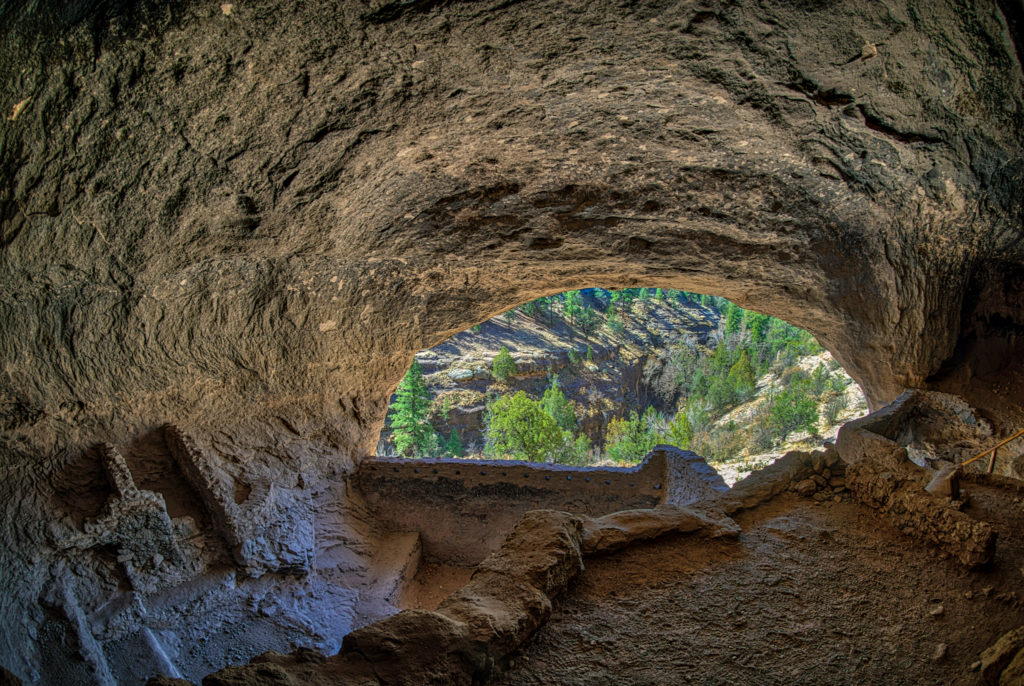 This view from the interior of one of the rooms in a cave at Gila Cliff Dwellings in New Mexico give the visitor the feel of what it must have been like when the Mogollon lived there.