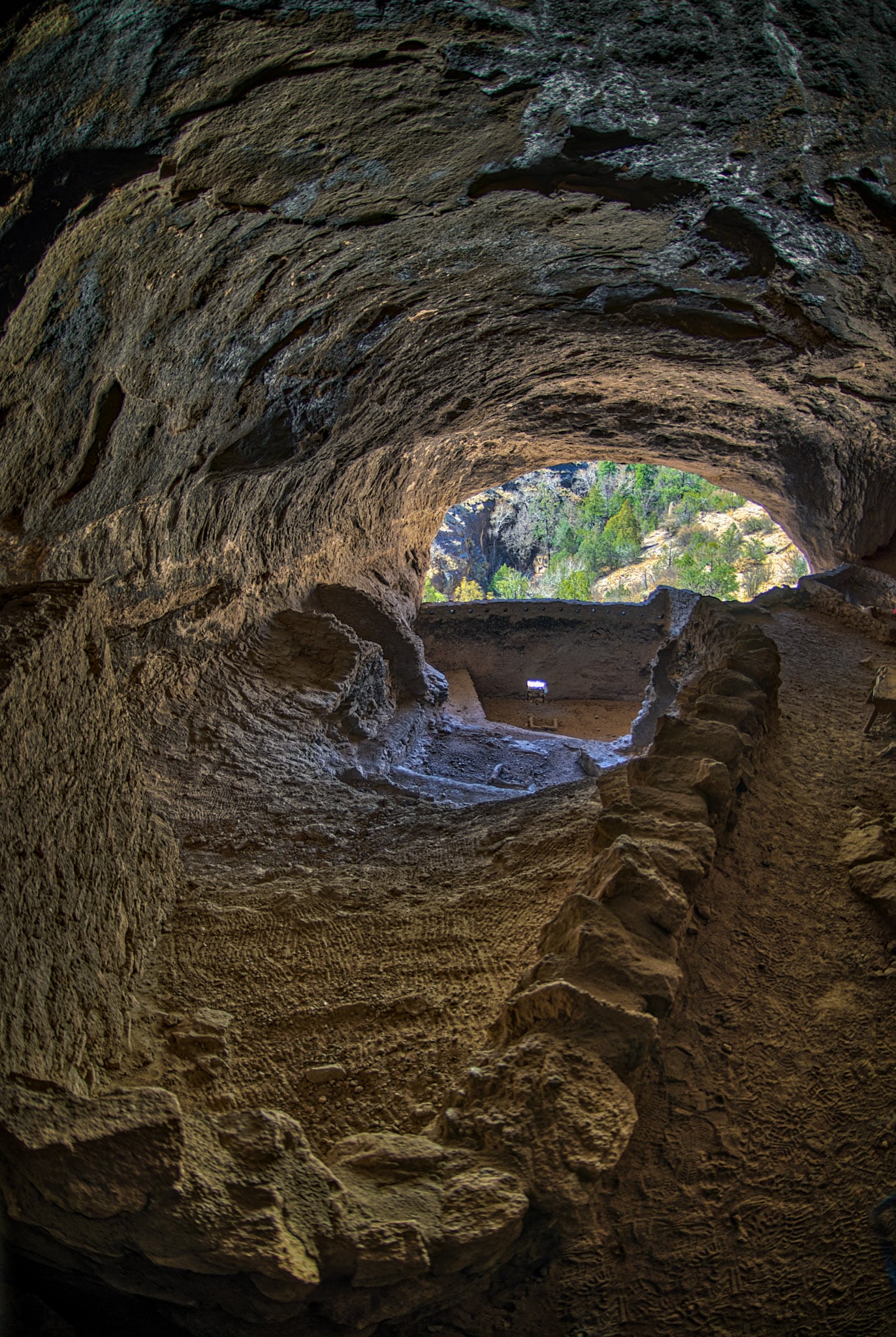 This view from the interior of one of the rooms in a cave at Gila Cliff Dwellings in New Mexico give the visitor the feel of what it must have been like when the Mogollon lived there.
