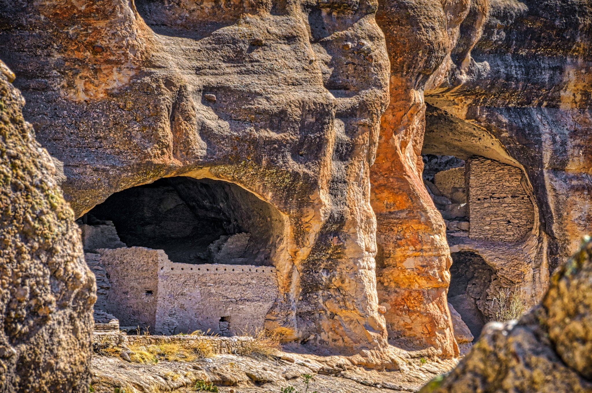Close-up of the exterior of Gila Cliff Dwellings in Gila Cliff Dwellings National Monument near Silver City, New Mexico.