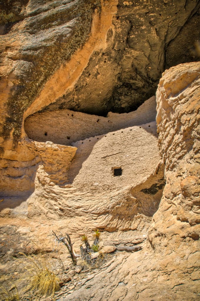 This mid-range shot of Mogollon stone masonry highlights the technical expertise of these ancient builders in integrating their structures into the country rock.