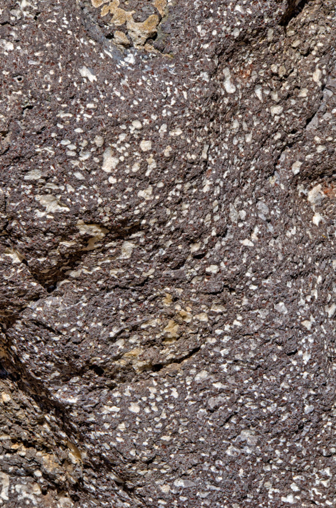 This is a closeup of an andesitic lava flow that is within a sequence of Gila Conglomerate along the trail to the Gila Cliff Dwellings in Gila Cliff Dwellings National Monument near Silver City, New Mexico.