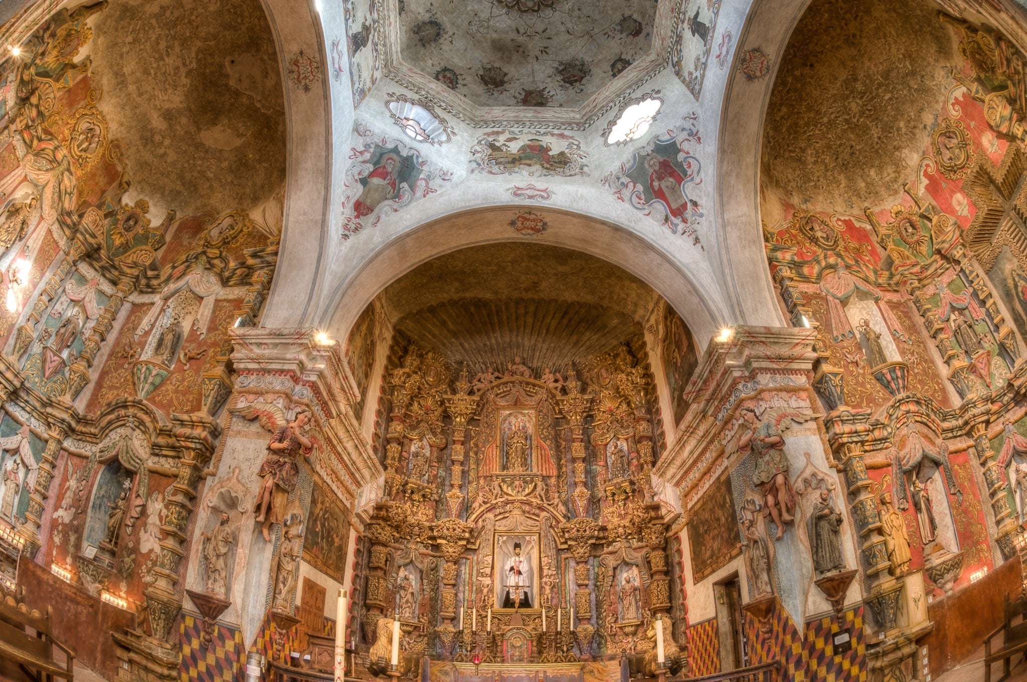Altar of the San Xavier del Bac (White Dove of the Desert) church, located south of Tucson, Arizona.