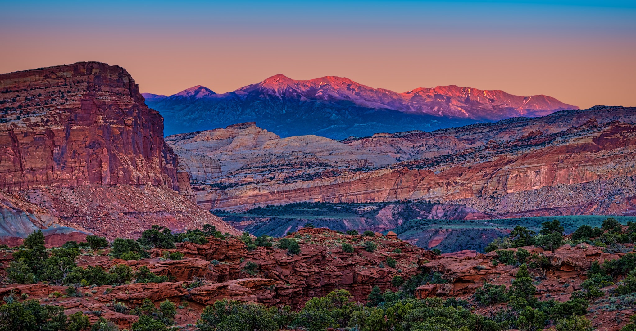 Twilight as seen from Panorama Point along Highway 24 in Capitol Reef National Park, Utah.