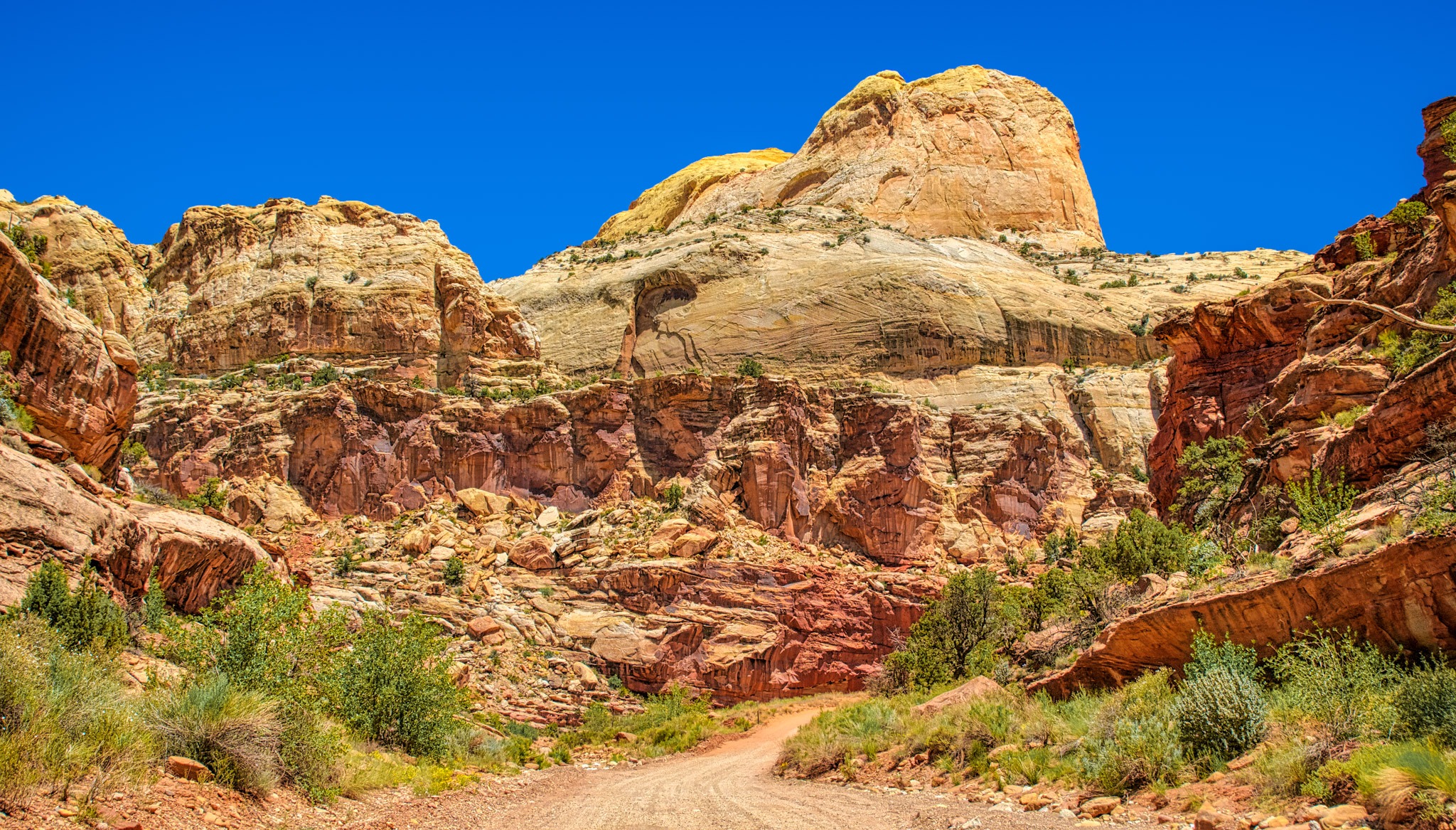 This is a view up Capitol Gorge Road, which is off Scenic Drive in Capitol Reef National Park, Utah.