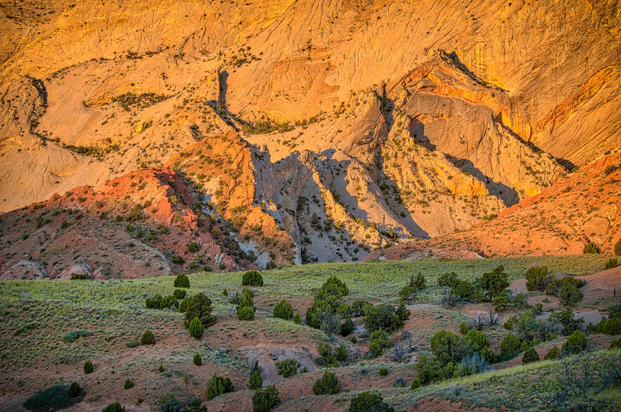 This is a view of the western side of the Waterpocket Fold, taken from the Notom-Bullfrog Road in Capitol Reef National Park near Torrey, Utah.