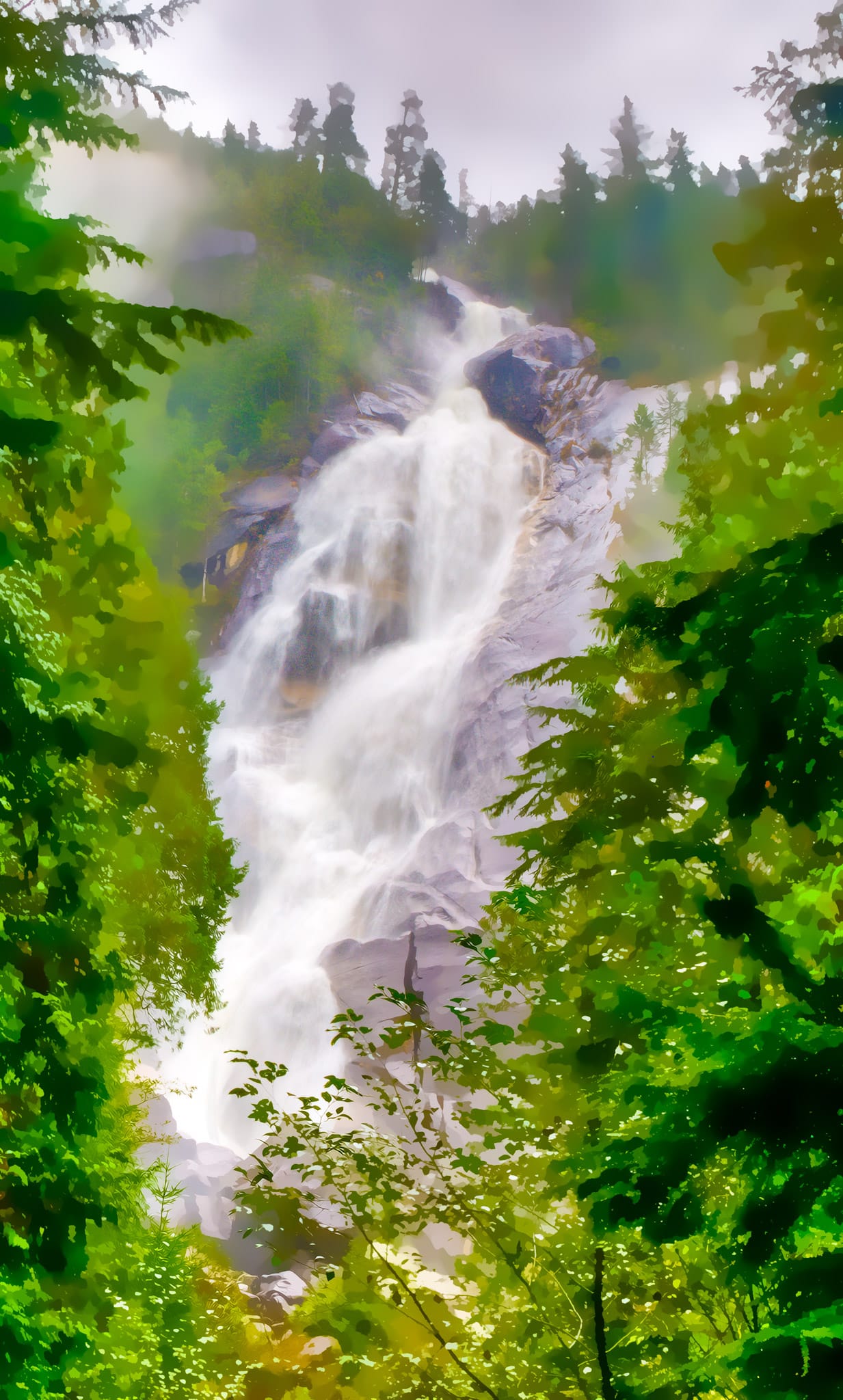 Photo-impression of Shannon Falls along Highway 99 in British Columbia.