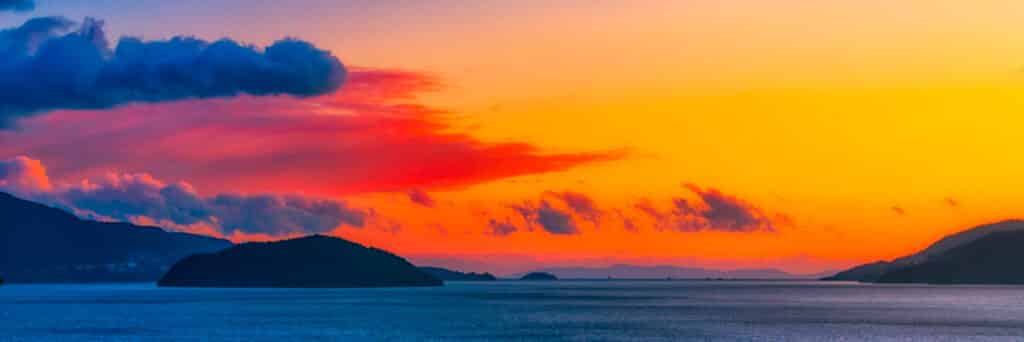 Sunset over the Strait of Georgia, north of Lions Bay, British Columbia, Canada. Along the Sea-to-Sky Highway.