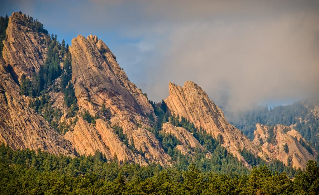 This non-traditional view of the Boulder, Colorado, Flatirons was taken from the southeast.