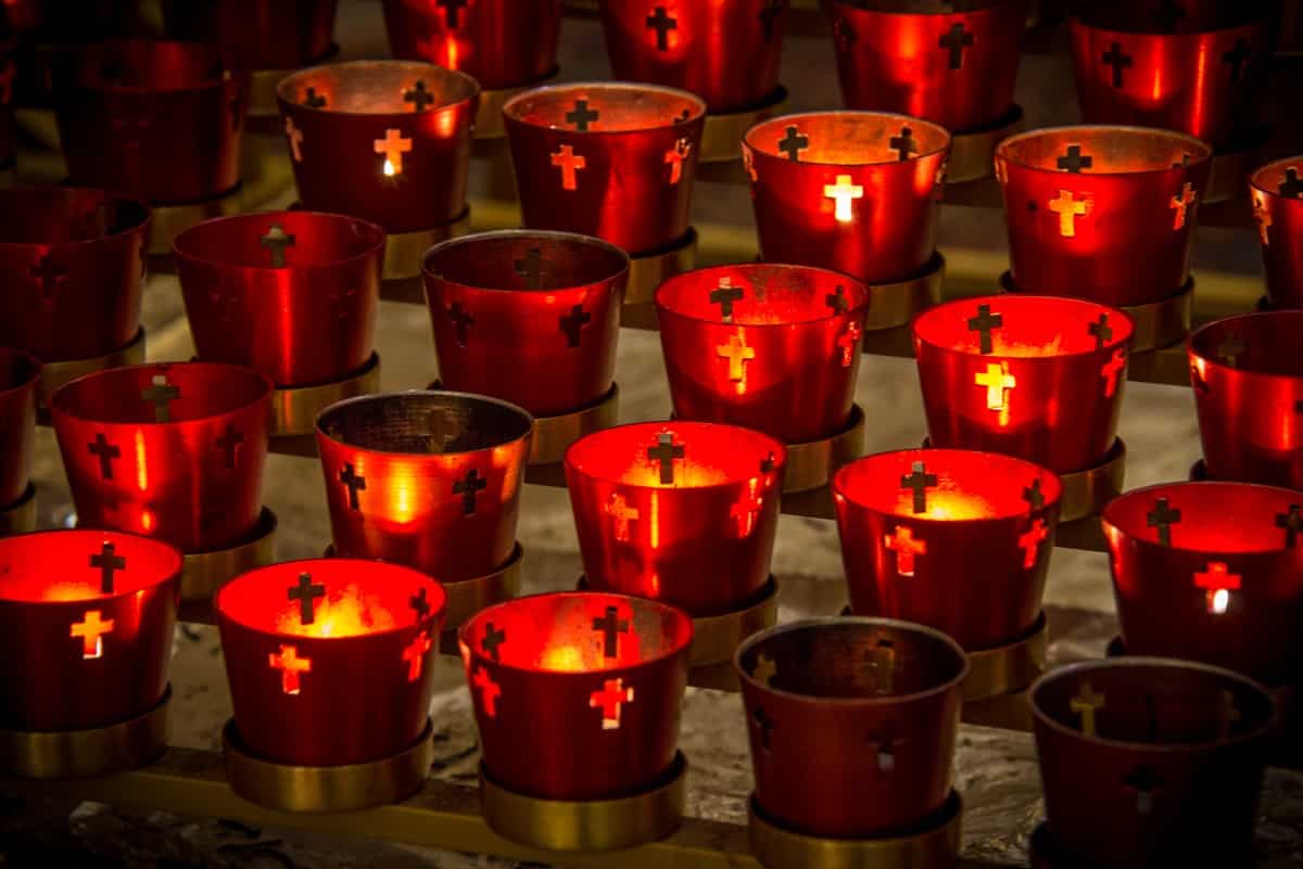 These votive candles are located just inside the La Conquistadora Chapel.