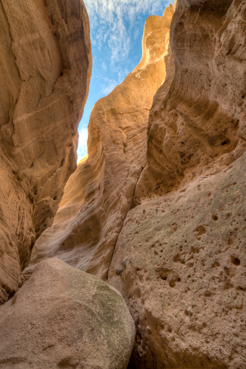 One of the trails through Kasha-Katuwe Tent Rocks National Monument, New Mexico, leads through many slot canyons.