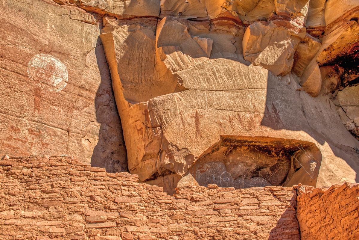 Closeup of ancient Sinaguan pictographs and ruins at Honanki Heritage Site, near Sedona, Arizona.