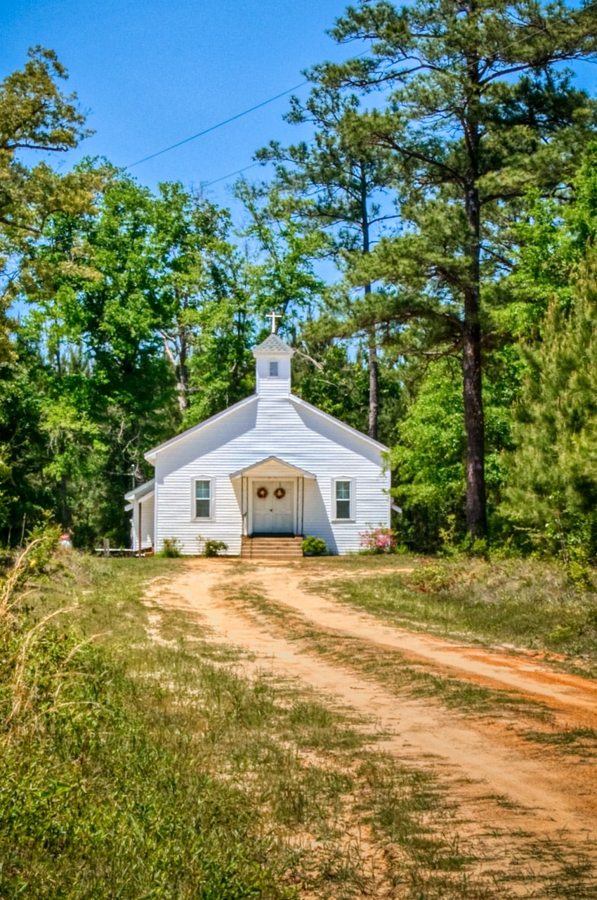 Every little community has their church. This beautiful example sits up a narrow lane off CR-42, the Brooklyn Road, near Evergreen, Alabama.
