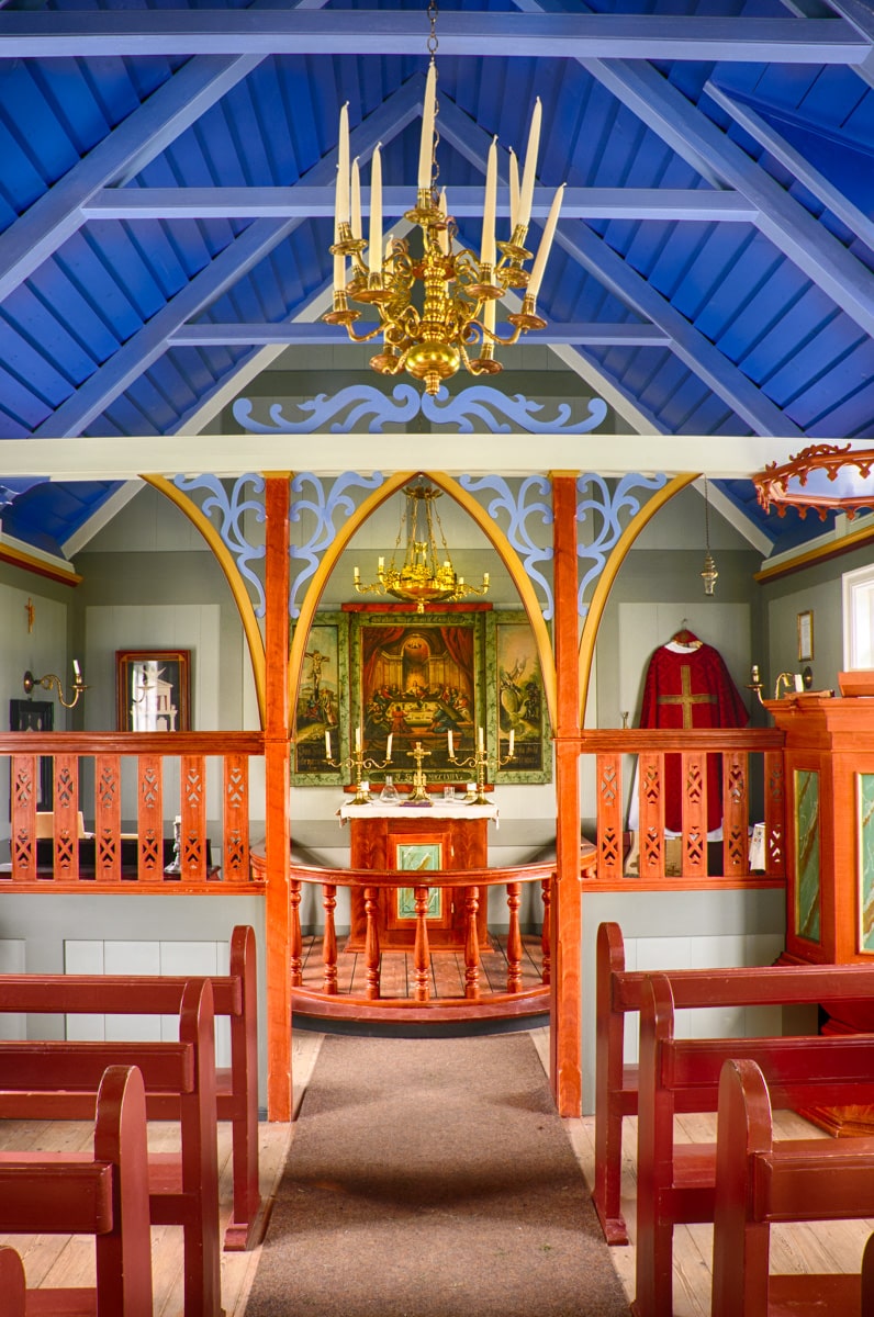 This is the interior of Skogar Church. Skogakirkja is on the grounds of the Skogar Museum, west of Vik in southern Iceland.