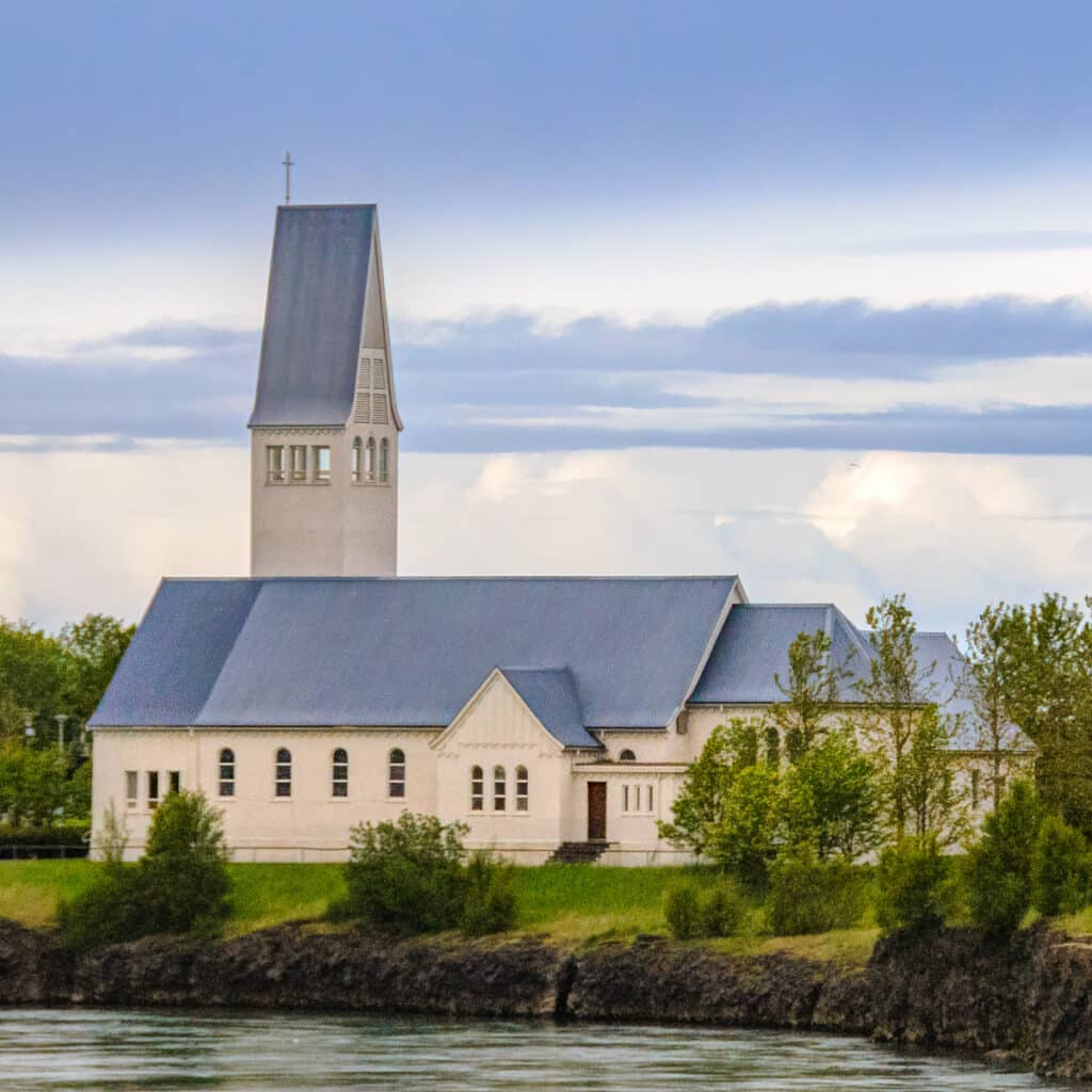 Church in the town of Selfoss in southwestern Iceland. The church overlooks the river Ölfusá.