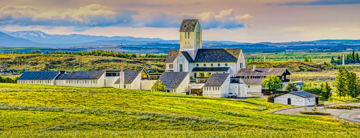 A view of the Skálholt Church complex in southwestern Iceland.