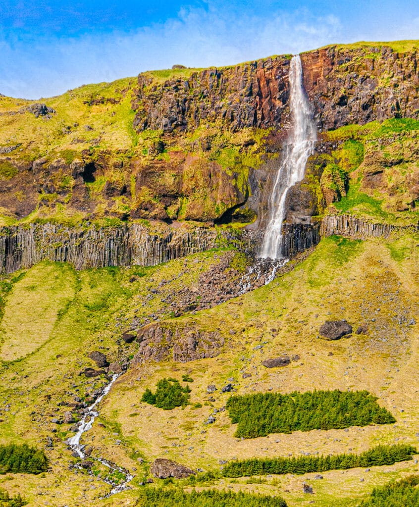 One of many unnamed waterfalls in Iceland. This one is off Highway 54 on the southern coast of the Snaefellsnes Penninsula, just north of Búðakirkja.