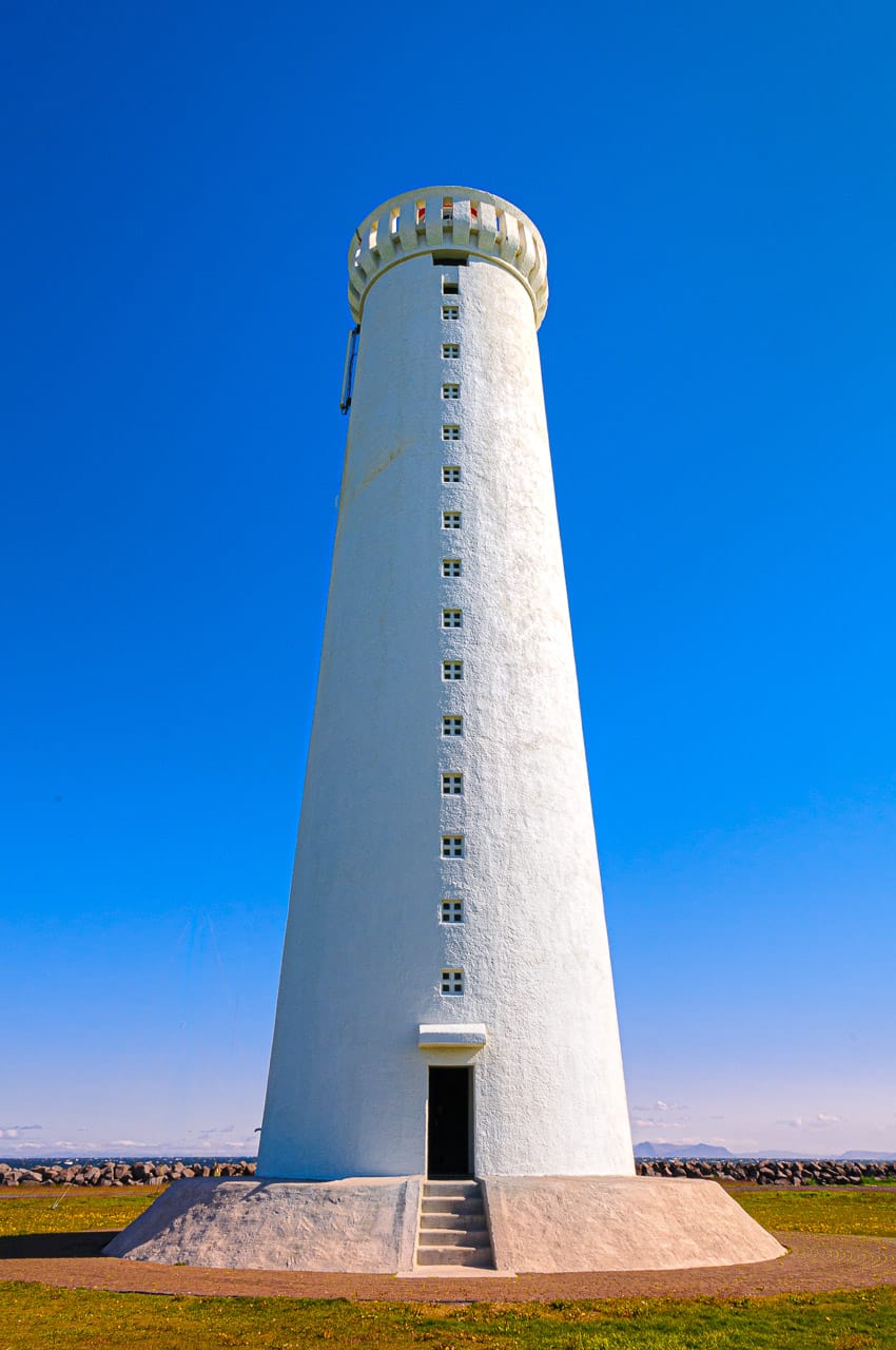 The lighthouse at Garðskagi on the tip of Reykjanes, the peninsula at the southwest corner of Iceland.