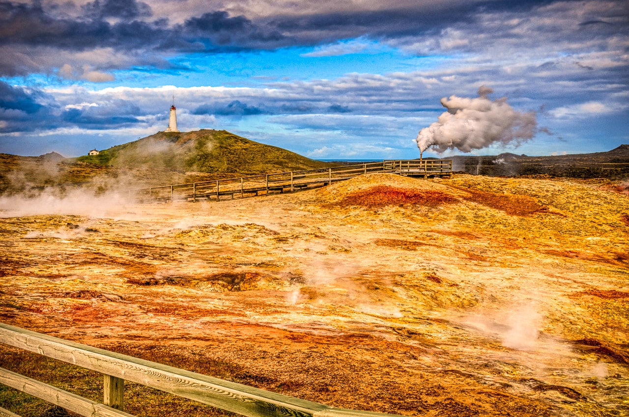 View over the Gunnuhver geothermal field at the southwestern corner of Iceland.