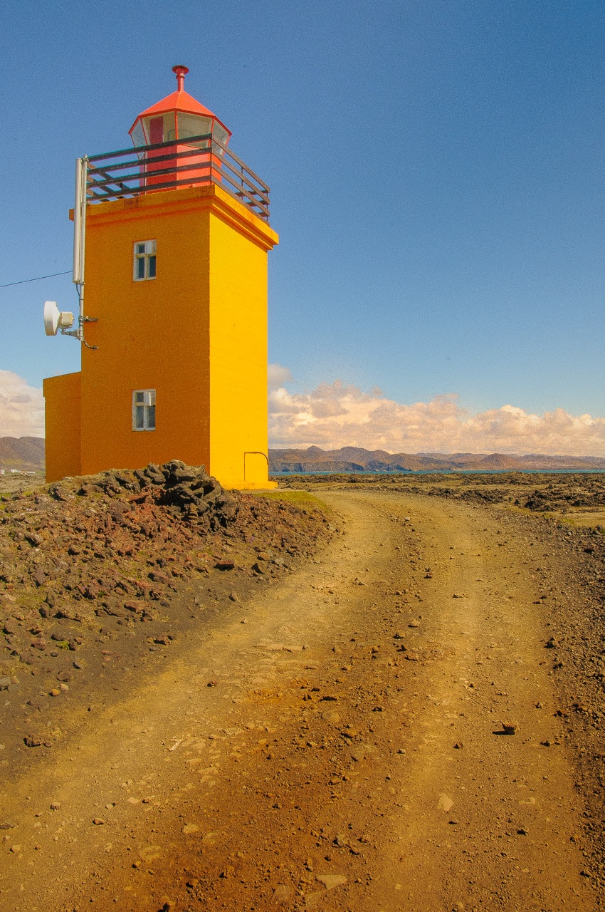 The Hópsnes lighthouse sits on the southwest coast of Iceland, just south of Grindavik.