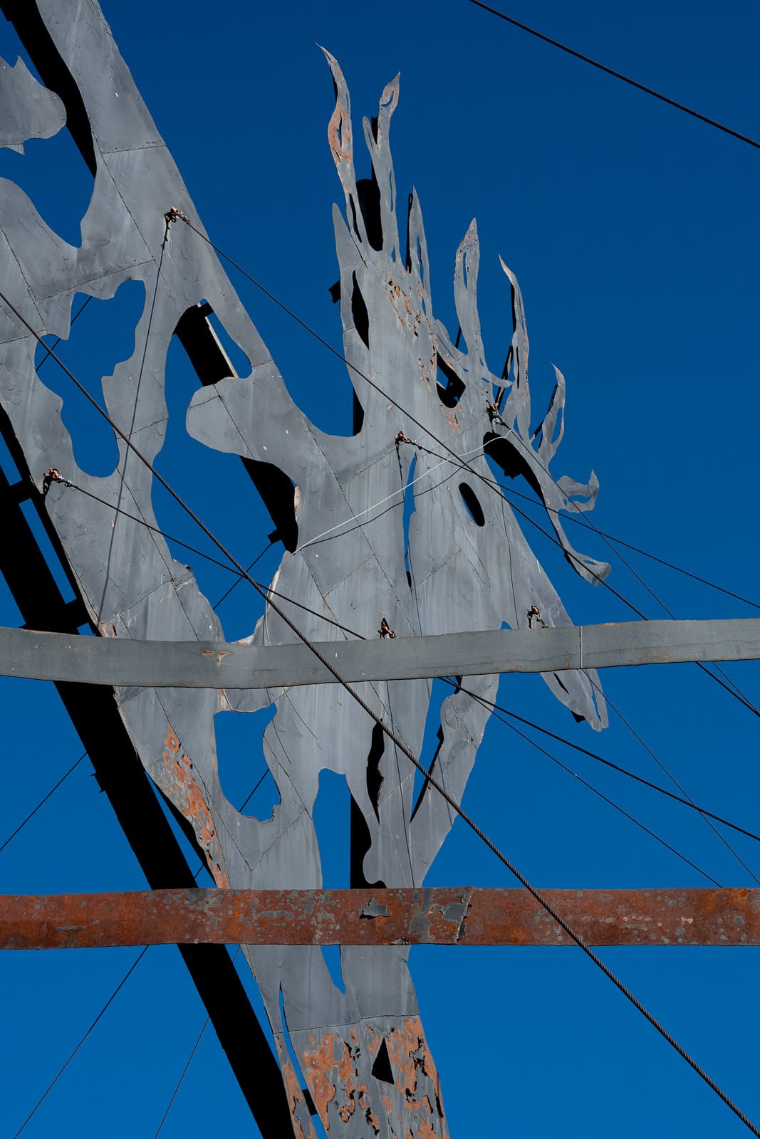 This is a detail of the sculpture by Gary Greff, called Deer Crossing. It is located along the Enchanted Highway, between I-94 and Regent, North Dakota.