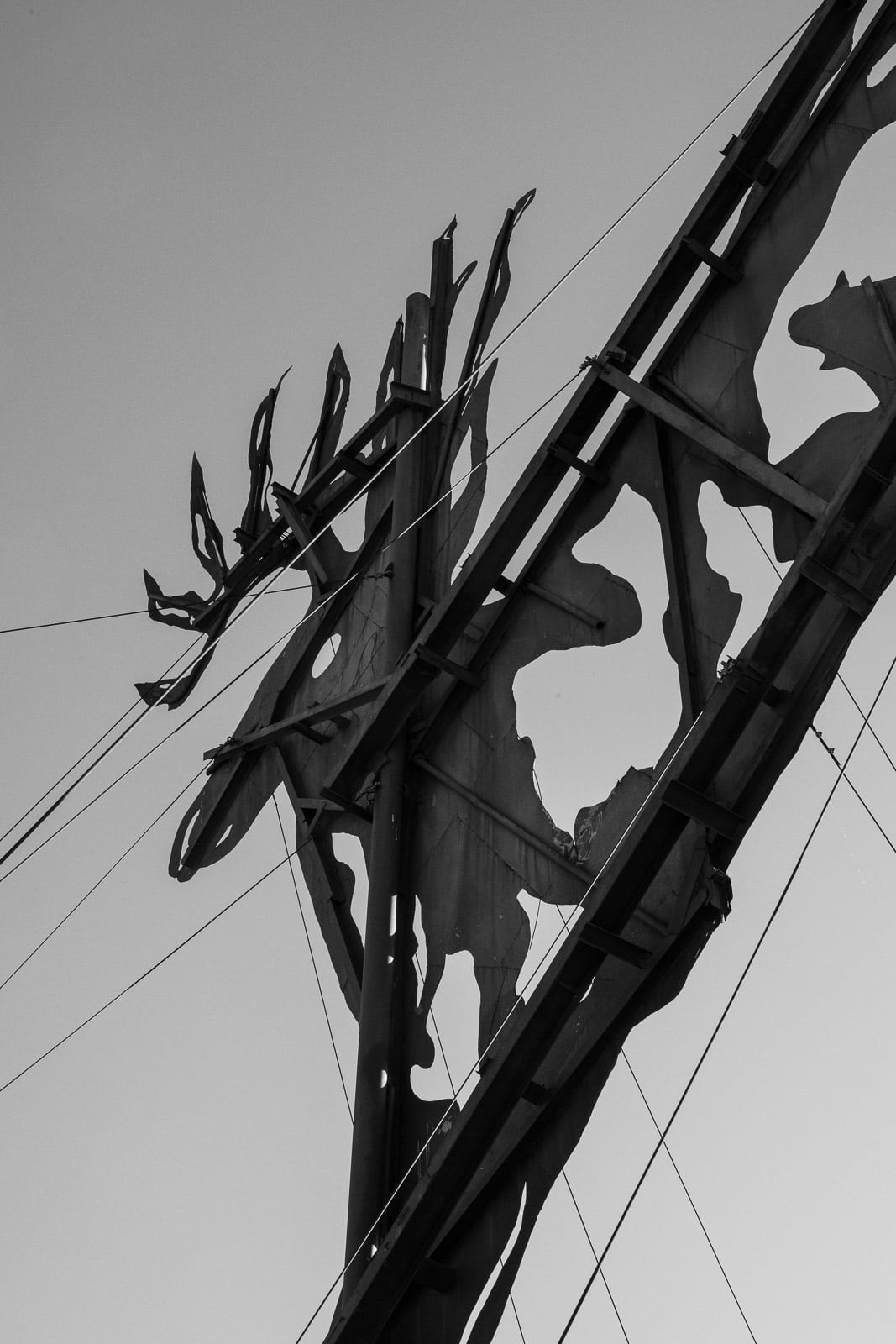 This is a detail of the construction of the sculpture by Gary Greff, called Deer Crossing. It is located along the Enchanted Highway, between I-94 and Regent, North Dakota.