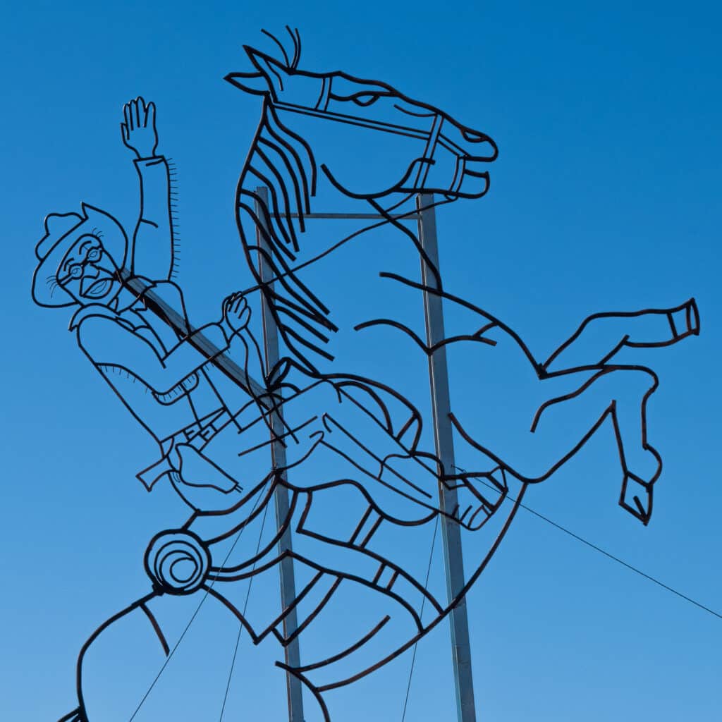 This is a detail of one part of the sculpture by Gary Greff called Teddy Rides Again. It is located along the Enchanted Highway running between I-94 and Regent, North Dakota.