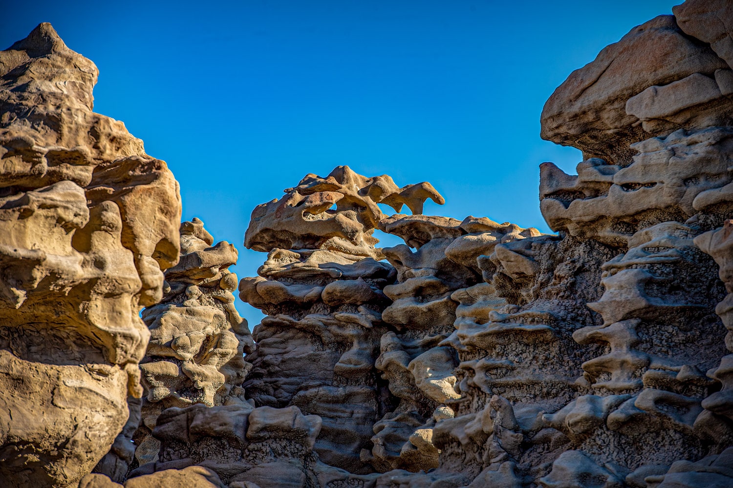 A sunrise view of fanciful figures naturally sculpted in the sandstone of Fantasy Canyon, south of Vernal, Utah.