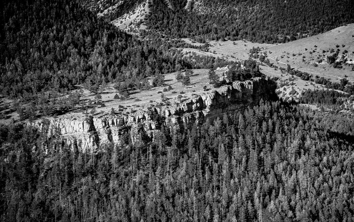 Black-and-white view of Antelope Butte taken from Dead Indian Summit Overlook along the Chief Joseph Scenic Byway.