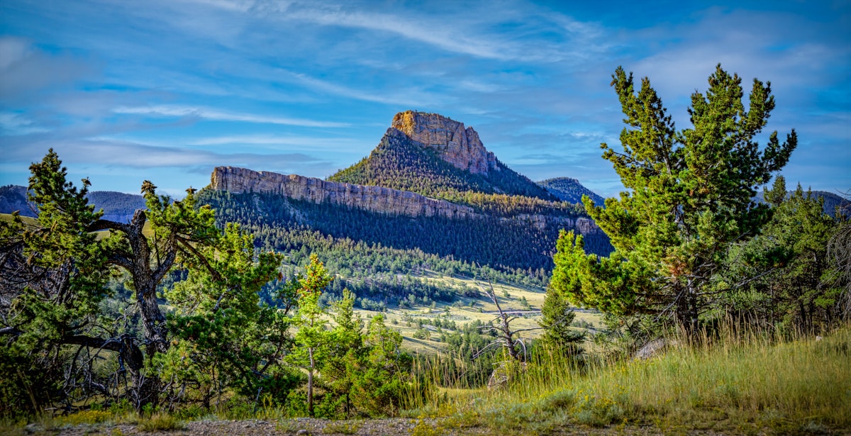 A view of Sugarloaf Mountain and Antelope Butte taken from a p[uill-off along the Chief Joseph Scenic Byway near Cody, Wyoming.